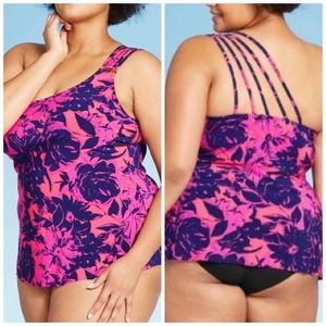 16W 20W Pink & Purple Floral Strappy Tankini Top Plus Size